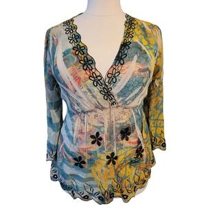 Anushka by Sienna Rose Y2K Blouse  1X Multi Color Excellent Boho Chiffon